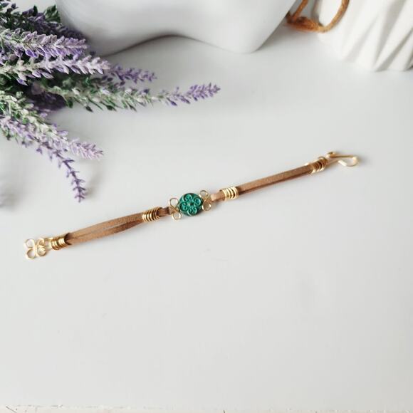 Floral Metal Bead Bracelet on Vegan Suede Cord - Picture 5 of 5